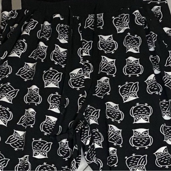 Yawn Black Loungewear Pajama Pants w Pockets All Over Print Owls Soft Comfy Sz S - Picture 3 of 8